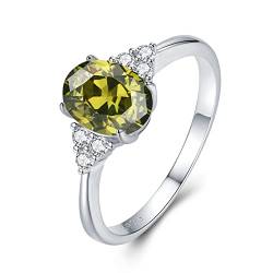 925 Sterling Silber Peridot Ringe für Damen, August Geburtsstein Ringe Oliver Ring Verlobungsring Hochzeitsring für Frauen Mädchen Größe 15.75 von GEMLANTO