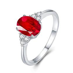 925 Sterling Silber Rubin Ring für Damen, Juli Geburtsstein Ringe Rot Ring Verlobungsring Hochzeitsring für Frauen Mädchen Größe 17.25 von GEMLANTO