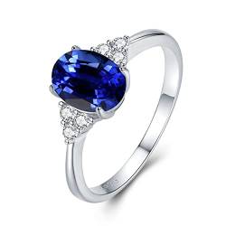 925 Sterling Silber Saphir Ringe für Damen, September Geburtsstein Ringe Blau Ring Verlobungsring Hochzeitsring für Frauen Mädchen Größe 17.25 von GEMLANTO