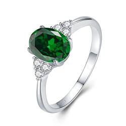 925 Sterling Silber Smaragd Ringe für Damen, Mai Geburtsstein Ringe Grün Ring Verlobungsring Hochzeitsring Muttertag Geschenk für Frauen Mädchen Größe 16.5 von GEMLANTO