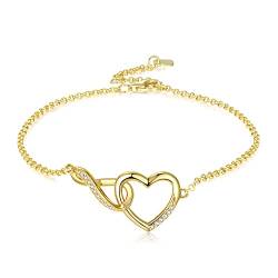 GEMLANTO 925 Sterling Silber Armband Damen, Herz Infinity Armband für Frauen Mädchen Damen Schmuck Zirkonia Geburstag Geschenke für Sie 17+3cm von GEMLANTO