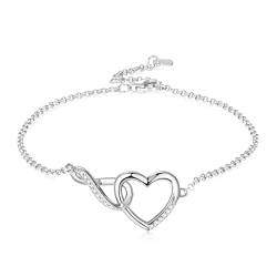 GEMLANTO 925 Sterling Silber Armband Damen, Herz Infinity Armband für Frauen Mädchen Damen Schmuck Zirkonia Geburstag Geschenke für Sie 17+3cm von GEMLANTO