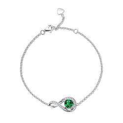 GEMLANTO 925 Sterling Silber Armband Infinity Kreierter Smaragd Armband Mai Geburtsstein Armbänder für Damen Geburtstag Jubiläum Schmuck Geschenke, Verstellbare Kette 17+1.5+1.5CM von GEMLANTO