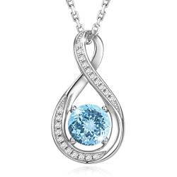 GEMLANTO 925 Sterling Silber Erstellt Aquamarin Halskette März Geburtsstein Halsketten für Frauen Infinity Zierliche Geburtstag Jubiläum Schmuck Geschenke für Sie 40+5cm von GEMLANTO