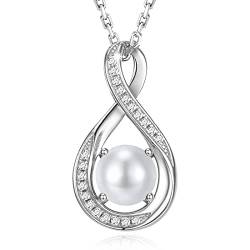 GEMLANTO 925 Sterling Silber Perle Kette Juni Geburtsstein Halsketten für Frauen Infinity Zierliche Geburtstag Jubiläum Schmuck Geschenke für Sie 40+5cm von GEMLANTO