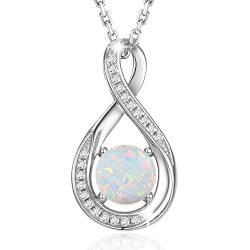 GEMLANTO 925 Sterling Silber erstellt Opal Halskette Oktober Geburtsstein Halsketten für Frauen Infinity Zierliche Geburtstag Jubiläum Schmuck Geschenke für Sie 40+5cm von GEMLANTO