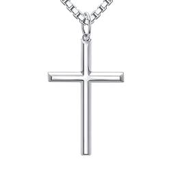 GEMLANTO Sterling Silber Halskette Kreuz Kette für Herren, Sterling Silber Anhänger mit Edelstahl Kette Geschenke für ihn Herren Vatertag Kettenlänge: 60 cm von GEMLANTO