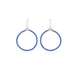 Blaue Onyx-Creolen für Damen, Edelstein-Perlenschmuck für Sie, hergestellt aus 925er Silber von GEMSTONE COUTURE