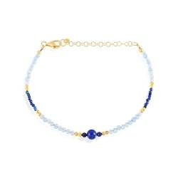 GEMSTONE COUTURE Armband aus Aquamarin- und Lapislazuli-Perlen für Damen, natürlicher Edelstein, handgefertigt, Schmuck aus 925er Silber für Sie – 22 cm von GEMSTONE COUTURE