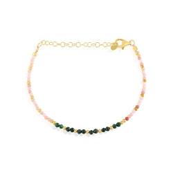 GEMSTONE COUTURE Rosafarbener Opal mit Malachit-Perlen-Armband für Frauen, natürlicher Edelstein, handgefertigter Schmuck für Sie – 22 cm von GEMSTONE COUTURE