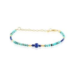 GEMSTONE COUTURE Türkis- und Lapislazuli-Perlen-Armband für Damen, natürlicher Edelstein, handgefertigter 925er-Silberschmuck für Sie – 22 cm von GEMSTONE COUTURE