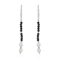 Schwarze Spinell- und Perlen-Edelstein-Perlenohrringe für Frauen, hergestellt aus 925er Silber, Schmuck für Frauen von GEMSTONE COUTURE
