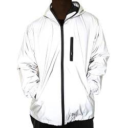 GEMSeven Reflektierende Jacke Männer Frauen Windbreaker wasserdichte Jacken Mit Kapuze Hip Hop Night Shiny Zipper Luminous Jacket Coat von GEMSeven