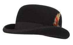 GEMVIE Herren Bowler Derby Hut Wolle mit Feder in Schwarz - Beige - Large von GEMVIE