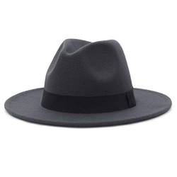 GEMVIE Herren Fedora Filzhut Damen Outdoor Gentleman Jazz Panamahut Dunkelgrau Umfang 59-60cm von GEMVIE