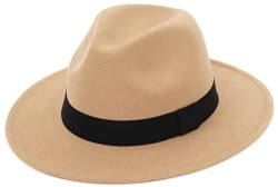 GEMVIE Herren Fedora Filzhut Damen Outdoor Gentleman Jazz Panamahut Dunkelkamel Umfang 59-60cm von GEMVIE