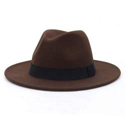 GEMVIE Herren Fedora Filzhut Damen Outdoor Gentleman Jazz Panamahut Kaffee Umfang 59-60cm von GEMVIE