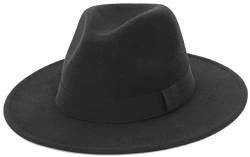 GEMVIE Herren Fedora Filzhut Damen Outdoor Gentleman Jazz Panamahut Schwarz Umfang 59-60cm von GEMVIE