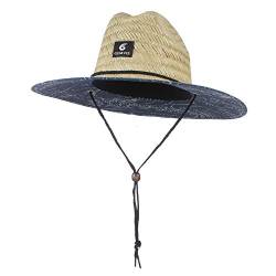 GEMVIE Herren Straw Hat Sunhat Sommer Stroh Rettungsschwimmer Beach Hat Raffia Wide Brim Sonnenhut M Farbe-1 von GEMVIE