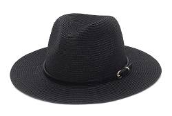 GEMVIE Panama Hut Damen Herren Fedora Strohhut Strand Floppy Sonnenhut UV Schutz Sommerhut M Schwarz von GEMVIE