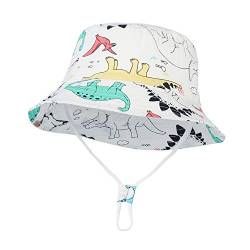 GEMVIE Sonnenhut Baby Mädchen Fischerhut Kinder Baumwolle Mütze Jungen Sommer Sonnenschutz Hat mit Dinosauriermuster (Weiß, 3-5 Jahre) von GEMVIE