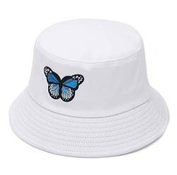 GEMVIE Sonnenhut Herren Damen Bucket Hat Sommer Fischerhut mit Schmetterling Faltbar Anglerhut M Weiß von GEMVIE