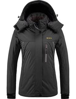 GEMYSE Damen Wasserdichte Berg-Skijacke Winddichte Fleece Outdoor-Winterjacke mit Kapuze (Eisen Grau,XL) von GEMYSE