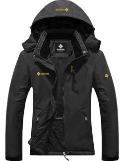 GEMYSE Damen Wasserdichte Berg-Skijacke Winddichte Fleece Outdoor-Winterjacke mit Kapuze (Eisen Grau 01,L) von GEMYSE