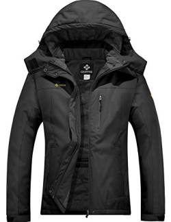 GEMYSE Damen Wasserdichte Berg-Skijacke Winddichte Fleece Outdoor-Winterjacke mit Kapuze (Eisen Grau 08,2XL) von GEMYSE