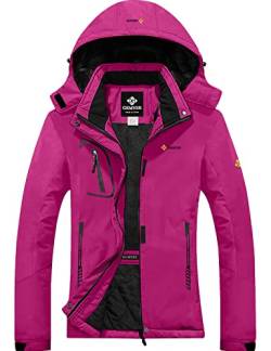 GEMYSE Damen Wasserdichte Berg-Skijacke Winddichte Fleece Outdoor-Winterjacke mit Kapuze (Rosenrot,L) von GEMYSE