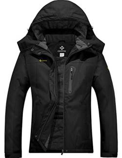 GEMYSE Damen Wasserdichte Berg-Skijacke Winddichte Fleece Outdoor-Winterjacke mit Kapuze (Schwarz,3XL) von GEMYSE