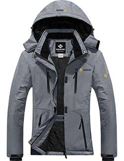 GEMYSE Damen Wasserdichte Skijacke Winddichte Fleece Outdoor Winterjacke Regenjacke mit Kapuze (Rein Mittelgrau 06,L) von GEMYSE