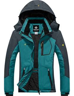 GEMYSE Damen Wasserdichte Winddichte Skijacke Winterjacke Wanderjacke Hardshelljacke Regenjacke mit Kapuze (Acidblau Grau,2XL) von GEMYSE