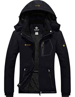 GEMYSE Damen Wasserdichte Winddichte Skijacke Winterjacke Wanderjacke Hardshelljacke Regenjacke mit Kapuze (Schwarz 02,XL) von GEMYSE