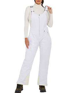 GEMYSE Damen Wasserdichte Winter Skihose mit verstellbaren Trägern Overall Winddichte Schneehose (Weiß,L) von GEMYSE