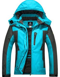 GEMYSE Damen wasserdichte Berg-Skijacke Winddichte Fleece Outdoor-Winterjacke mit Kapuze (Hellblau Grau,XL) von GEMYSE