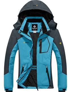 GEMYSE Damen wasserdichte Winddichte Skijacke Winterjacke Wanderjacke Hardshelljacke Regenjacke mit Kapuze (Hellblau Grau 02,XL) von GEMYSE