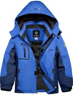 GEMYSE Jungen Wasserdichte Skijacke Winddichte Fleece Outdoor Winterjacke Regenjacke mit Kapuze (Blaue Marine,152-158) von GEMYSE