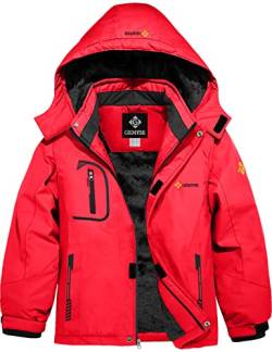 GEMYSE Jungen Wasserdichte Skijacke Winddichte Fleece Outdoor Winterjacke Regenjacke mit Kapuze (Rot,140-146) von GEMYSE