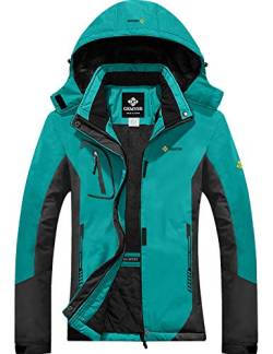GEMYSE wasserdichte Berg-Skijacke für Frauen Winddichte Fleece Outdoor-Winterjacke mit Kapuze (Hellblau Grau,M) von GEMYSE