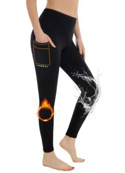 GEMZIX Damen Thermo Leggings Winter Hight Waist Wasserabweisend Fleece Gefüttert Blickdicht Slim Fit Push Up Yogahose Strumpfhose Sporthose Jeggings Wanderhose Sweathose mit Taschen, Schwarz, S von GEMZIX