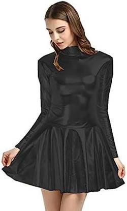 17 Farben Sexy Minikleid Langarm Vestido A-Linie Plisseekleid,Schwarz,XX-Groß von GENERIC