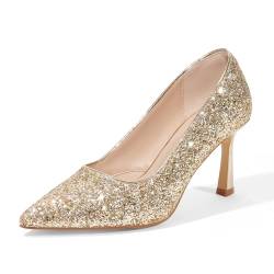 Elegante High Heels Damenpumps mit 10 cm Absatz, stilvoll für Büro und Hochzeitskleider, Gold Glitzer, 37 EU von GENSHUO