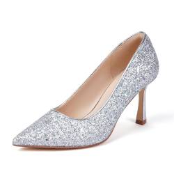 Elegante High Heels Damenpumps mit 10 cm Absatz, stilvoll für Büro und Hochzeitskleider, Silber Glitzer, 41 EU von GENSHUO