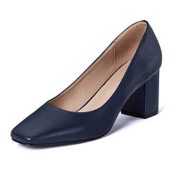 GENSHUO Damen Navy Blau Pumps mit Niedrigem Blockabsatz Glatte Klobig High Heels 7 cm/ 2,76 Zoll Arbeitsschuhe mit Eckiger Zehen Frauen Absatzschuhe mit Dicker Absatz, 40EU von GENSHUO