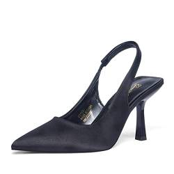 GENSHUO Damen Schwarz High Heel Slingpumps Spitz Zehen Stiletto Pumps Slingback Absatzschuhe 8CM/3,15 Zoll Slip-on Stöckelschuhe für Party Hochzeit Abschlussfeier Hohe Schuhe mit Pfennigabsatz 40,5EU von GENSHUO