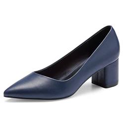 GENSHUO Damen Spitz-Zehen Pumps, Eleganz für Büro und Alltag, 6 cm Blockabsatz, Navy Blau, 40 EU von GENSHUO