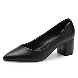 GENSHUO Damen Spitz-Zehen Pumps, Eleganz für Büro und Alltag, 6 cm Blockabsatz, Schwarz, 39 EU von GENSHUO