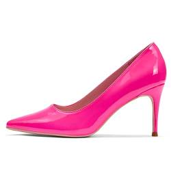 GENSHUO Damen Stiletto High Heels, Sexy Geschlossene Spitze Zehen Stiletto Pumps 8cm Klassische Party Prom Hochzeit Lackleder High Heel Pumps für Frauen Fuchsia Größe 37.5 EU von GENSHUO