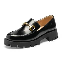 GENSHUO Loafer Damen, Klassisch Loafer Mokassins mit Metallschnalle Geschlossener Zehen Business Slipper Halbschuhe Elegante Slip-on Plateau Schuhe für Frauen, Schwarz, 41EU von GENSHUO